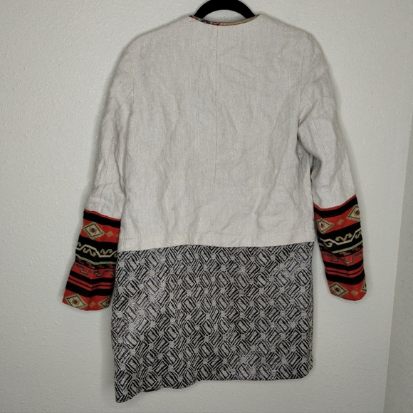 Zara Linen Blend Embroidered Boho Southwestern Long Jacket Women's Size Small